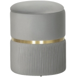 HOMCOM Pouf contenitore rotondo in velluto con coperchio rimovibile e seduta imbottita, Grigio chiaro