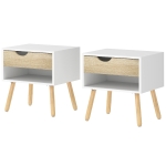 HOMCOM Set of 2 Bedside Tables with Drawer and Shelf, Modern Nightstand, End Table for Bedroom, Living Room