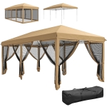 Outsunny Gazebo da Giardino 6x3m Pieghevole con Zanzariera, Altezza Regolabile e Borsa di Trasporto, 585x295x270 cm, Beige