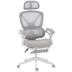 HOMCOM Silla de Escritorio de Malla Reclinable con Reposacabezas Soporte Lumbar Reposapiés y Altura Regulable Gris Claro