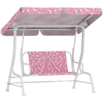 AIYAPLAY Leagăn pentru Copii de Exterior cu 2 Locuri, Acoperiș Reglabil și Centuri de Siguranță, Leagăn Grădină și Interior din Oțel și Material Oxford, Max 60 kg, 112x75x120 cm, Roz