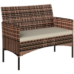 Outsunny 2-seater Rattan Garden Sofa PE-Rattan Outdoor Patio Sofa with Cushion, Anti-Slip Mats, Steel Frame, Khaki