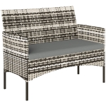Outsunny 2-Seater Rattan Garden Sofa PE Rattan Outdoor Patio Sofa with Cushion, Anti-Slip Mats, Steel Frame, Light Grey
