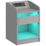 HOMCOM Mesa de Cabeceira com Luzes LED Gaveta Prateleira Estação de Carregamento Entrada USB e Controlo Remoto 40x40x58 cm Cinzento