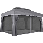 Outsunny Cenador de Jardín 4x3m Pabellón de Jardín Gazebo con Doble Techo 4 Cortinas y Mosquitera Marco de Aluminio UPF50+ Gris