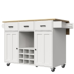 Desserte de cuisine avec plateau rabattable, 3 tiroirs, 2 portes, casier à bouteilles et porte-serviette, 124x40/65x91,5 cm, Blanc