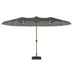 Outsunny Parasol double de jardin 4,6x2,6 m avec 48 LEDs base incluse manivelle sacs de sable anti-UV gris clair