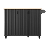 Isla de cocina móvil con encimera abatible, 3 puertas, toallero y estante para especias, 130x45/75x92 cm, Negro