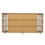 Comodă Sideboard, 6 sertare & rafturi deschise, design în stil roman cu coloane & rafturi din bambus, 160x40x75 cm, Culoare naturală