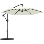 Outsunny Guarda-Sol Suspenso Aprox. Ø300 cm com Mecanismo de Travamento Manivela Base e Pesos Creme Branco