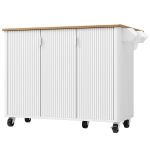 Mobile Kücheninsel mit faltbarer Arbeitsplatte, 3 Türen, Handtuchhalter und Gewürzregal, 130 x 45/75 x 92 cm, Weiß