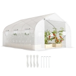 Outsunny Serre Tunnel de Jardin 13,35 m² dim. 4,5L x 3l x 2H m Porte + 6 fenêtres enroulables Acier galvanisé bâche PE Haute densité Blanc