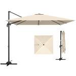 Outsunny Parasol Cuadrado Descentrado 3x3 m Giratorio 360° con Base, Caqui