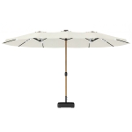 Outsunny Parasol double de jardin 4,6x2,6 m avec 48 lampes LED Base incluse Manivelle Sacs de sable Anti-UV Crème