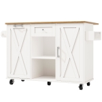 Îlot de cuisine moderne au design pliable, desserte/table à manger multifonction avec étagères pour snacks et armoires extensibles, 142x40/63x87 cm, Blanc