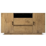 Comodă-sideboard cu 2 sertare, 2 dulapuri cu înălțime reglabilă și compartiment deschis, 140x40x70 cm, Culoare naturală