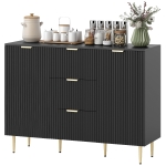 HOMCOM Buffet meuble cuisine rangement avec 3 tiroirs, étagères réglables, placards à portes cannelées, 120 x 40 x 90 cm, noir