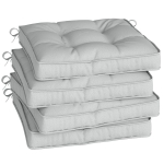 Outsunny Set of 4 Garden Seat Cushion with Ties, 42 x 42cm Replacement Dining Chair Seat Pad, Light Grey