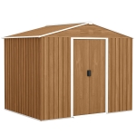 Outsunny Casetta da Giardino in Lamiera di Acciaio con Porte Scorrevoli, 236x174x190cm, Marrone