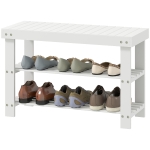 HOMCOM Banc à chaussures en bambou, étagère à chaussures à 3 niveaux, style scandinave, charge 136 Kg, 70 x 28 x 45 cm, blanc