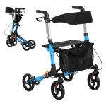 HOMCOM Déambulateur pliant avec siège et dossier 4 roues pliable réglable avec sac de rangement freins à main bleu et noir