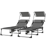 Outsunny Ensemble de 2 chaises longues pliantes avec appuie-tête parasol poche latérale et dossier inclinable en 5 positions gris