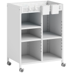 HOMCOM Regał na książki na kółkach, 4-poziomowy, regulowane półki i wiszące kosze do salonu i biura, biały