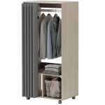 HOMCOM Armoire penderie armoire de rangement mobile avec rideau, tringle de suspension, 60 x 40 x 128 cm, effet bois naturel