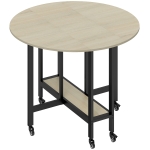 HOMCOM Mesa plegable, mesa con función abatible y estante abierto, mesa de cocina con ruedas para comedor, espacios pequeños, madera natural