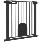 PawHut Barrière de sécurité animaux avec porte fermeture automatique système de double verrouillage, acier noir