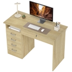 HOMCOM Bureau moderne avec 5 tiroirs, grand plateau, 1 compartiment ouvert, tiroir verrouillable, 110 x 50 x 76cm, chêne
