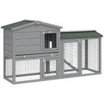 PawHut Coelheira de Madeira de 2 Níveis com Telhado Asfáltico Bandeja Removível e Escada para Exterior 150x45x85 cm Cinzento