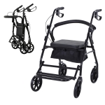 HOMCOM Déambulateur 4 roues - déambulateur pliable léger - assise + dossier rembourré - poignées ergonomiques, freins à main - panier rangement - cale-pied - métal noir