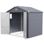 Outsunny Abri de jardin en résine 4,56 m² avec kit de fondation galvanisé structure en aluminium 240 x 190 x 228 cm gris foncé