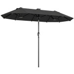 Outsunny Parasol de jardin double 3 x 1,5 m, parasol de jardin extérieur avec éclairage solaire, manivelle et 2 aérations, gris