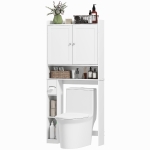 HOMCOM Meuble WC dessus de toilette ou machine à laver, 2 portes, 3 compartiments, porte-papier toilette, 80x19,5x170cm, blanc