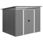 Outsunny 9ft x 6.5ft Garden Storage Shed with Top Window, Metal Outdoor Shed Tool House with Double Doors, Light Grey