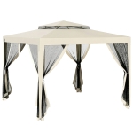 Outsunny Carpa de Jardín 3x3 m Cenador Gazebo con 4 Mosquiteras Laterales Techo Doble 8 Orificios de Drenaje Marco de Metal Beige