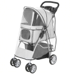 PawHut Poussette buggy pliable animaux chariot pliante chien chat porte-gobelet panier de rangement 75 x 45 x 97 cm gris