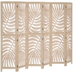 HOMCOM Paravento Interno a 6 Pannelli Pieghevole e Portatile, Motivo a Foglia, Design Rimovibile, 240x1,7x170 cm, Legno Naturale