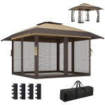 Outsunny Tonnelle pliante 4x4 m pop-up avec 4 parois en moustiquaire hauteur réglable sac de transport UPF30+ pour extérieur kaki