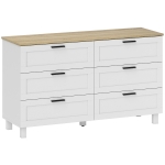 HOMCOM Cómoda 6 Gavetas Cómoda Quarto com Pés de Madeira Gaveteiro para Sala Escritório Estilo Moderno 120x38x71 cm Branco