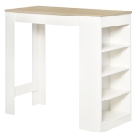 HOMCOM Table de bar pour 2 personnes, table haute mange debout avec 4 étagères ouvertes, 115x50x102,7cm, blanc et bois naturel