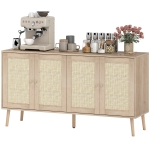 HOMCOM Buffet salon meuble de rangement placards à portes en cannage et étagère réglable 140 x 40 x 75 cm effet bois naturel