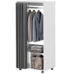 HOMCOM Armoire penderie armoire de rangement mobile avec rideau, tringle de suspension, 60 x 40 x 128 cm, blanc