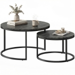 HOMCOM Lot de 2 tables basses gigognes empilable design industriel pieds en métal noir