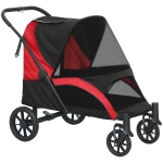 PawHut Foldable Pet Stroller for Large Dogs with Four Big Wheels, Shock-Absorbing Frame, Safety Leashes, Brakes, Red/Black