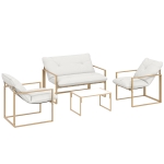 Outsunny 4‑teiliges Gartenmöbel-Set, Gartenlounge mit Tisch aus gehärtetem Glas, Sofa, 2 Sessel, Weiß
