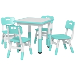 AIYAPLAY Set Mesa y Sillas para Niños 5 pz con 4 Sillas Ajustables 32x36x52.5-56 cm y Mesa 60x60x46-58 cm, Verde
