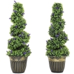 HOMCOM Set de 2 Plantas Artificiales en Espiral en PE de 90 cm con Maceta Incluida, Verde y Azul